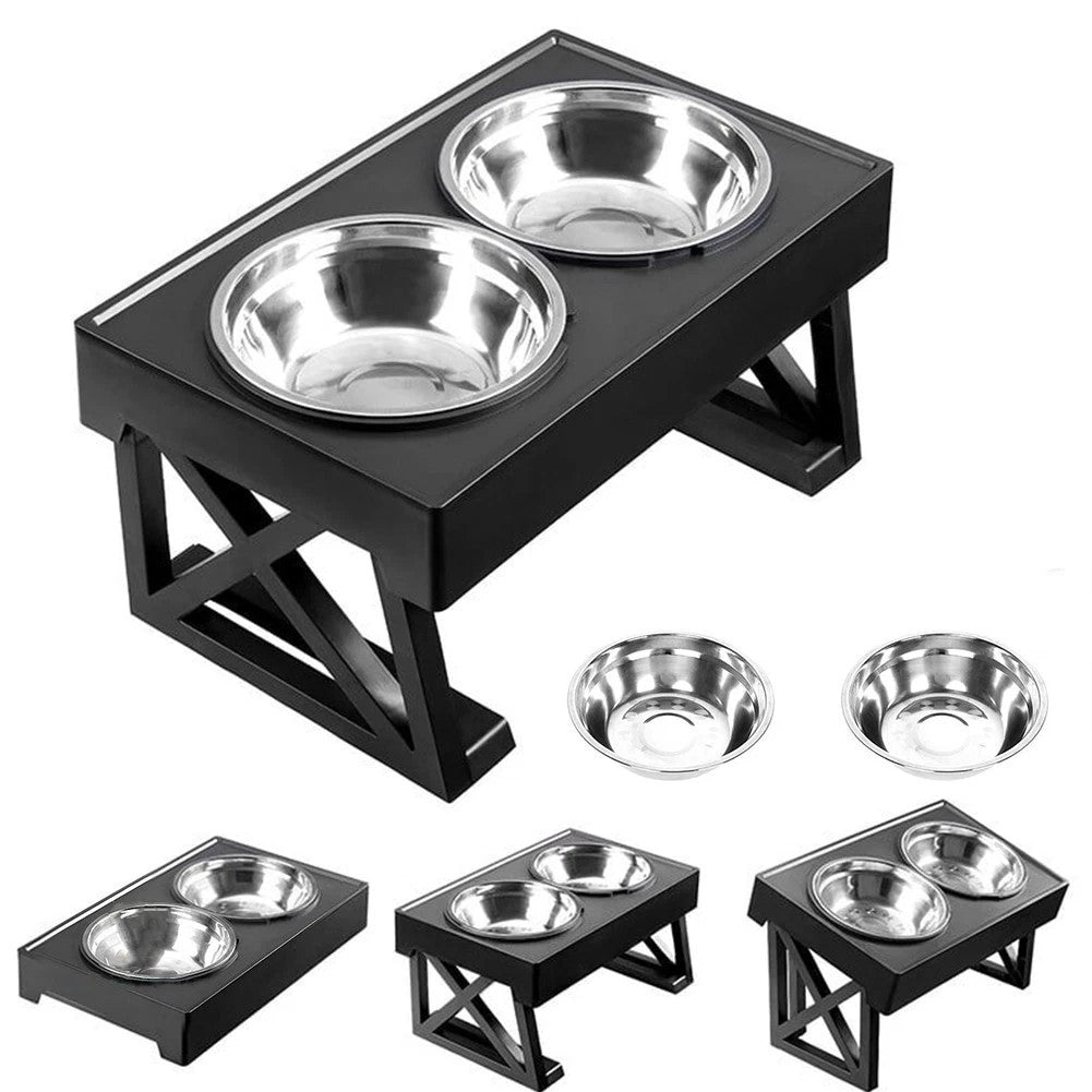 Adjustable Dog Raised Dog Bowl Stand 15° Tilt Elevated Feeder Double Dog Bowls