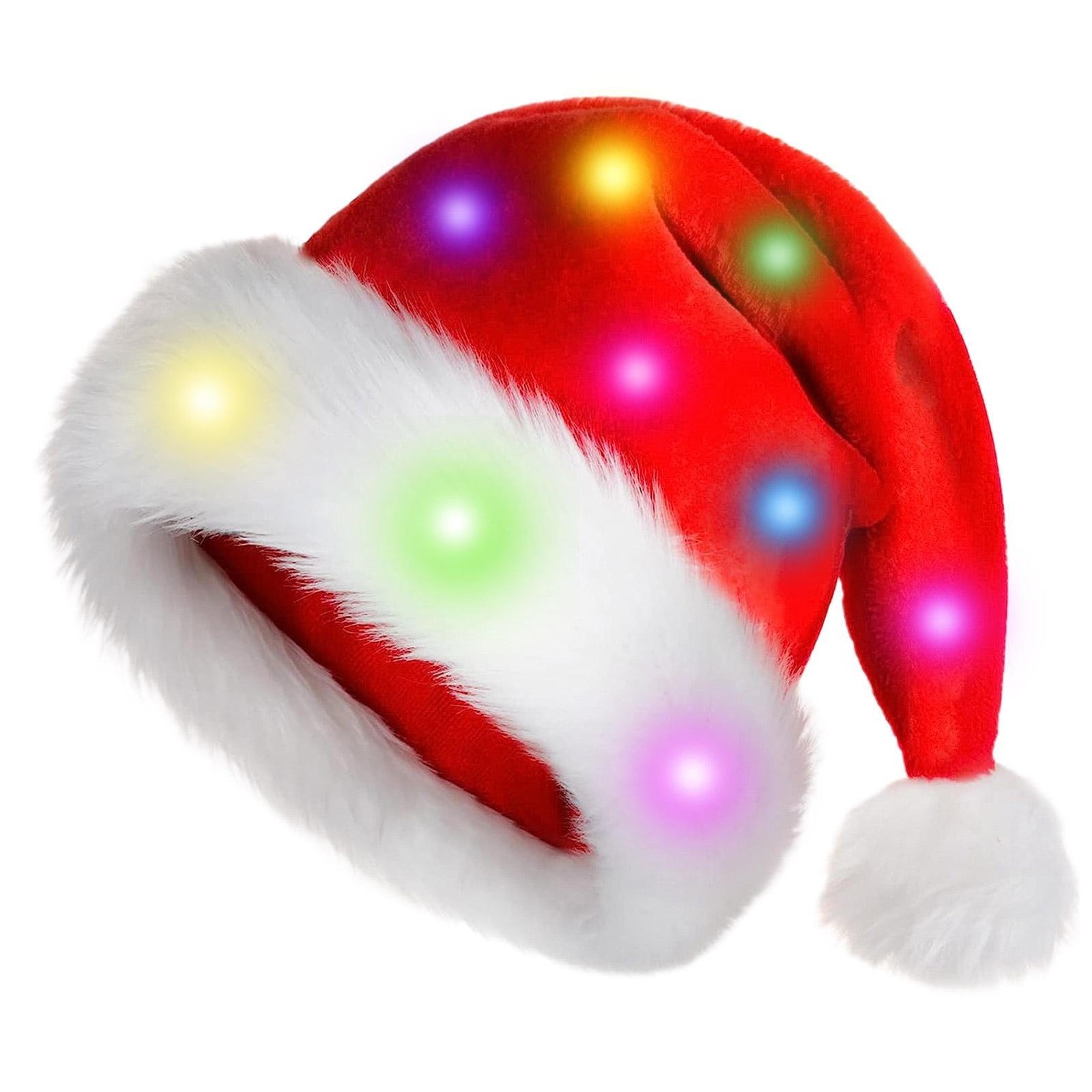 Christmas Hat with LED Lights Funny Santa Hat Plush Faux Fur Xmas Holiday Hat