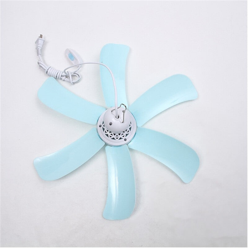 220V 16'' Portable 6 Blades Mini Ceiling Fan Hanging Summer Cooler Household