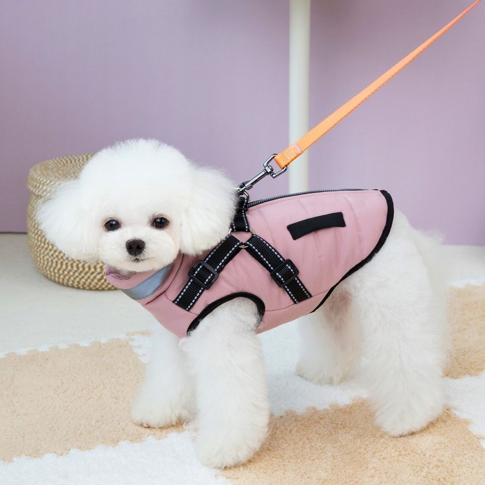 Dog Coat Waterproof With Harness Jacket Raincoat Winter Zip Coats Pet Hole Warm