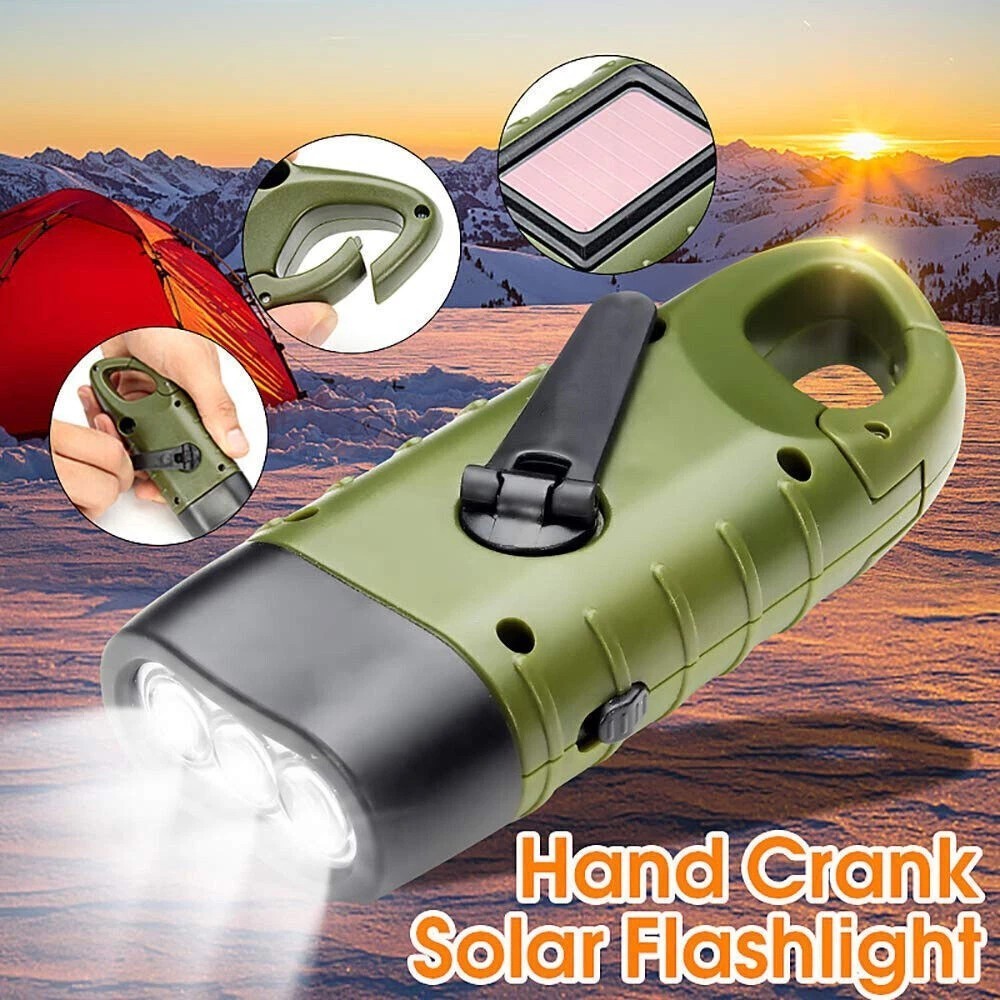 2PCS LED Torch Solar Hand Crank Flashlight Wind Up Super Bright Camping Light UK