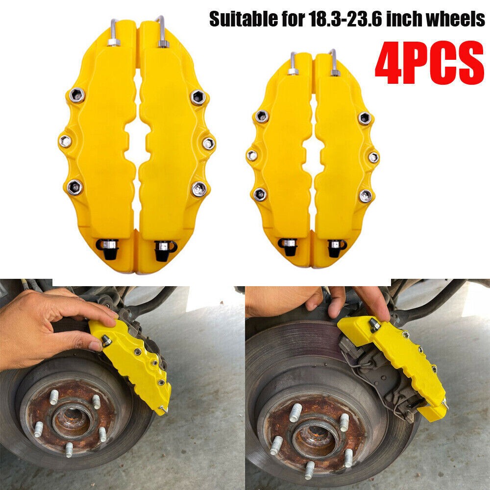 4X Yellow Style 3D Auto Car Disc Brake Caliper Covers Front & Rear Kit Universal