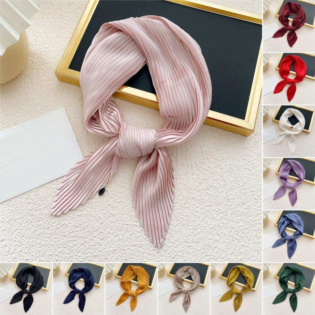 Wrinkled Small Scarf Women's Thin Scarves Pleated Neck Cover Scarves Solid Color