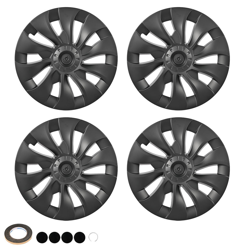 18" Wheel Cover Hubcaps Matte Black 4pcs For Tesla Model 3 2017-23 Silver Logo