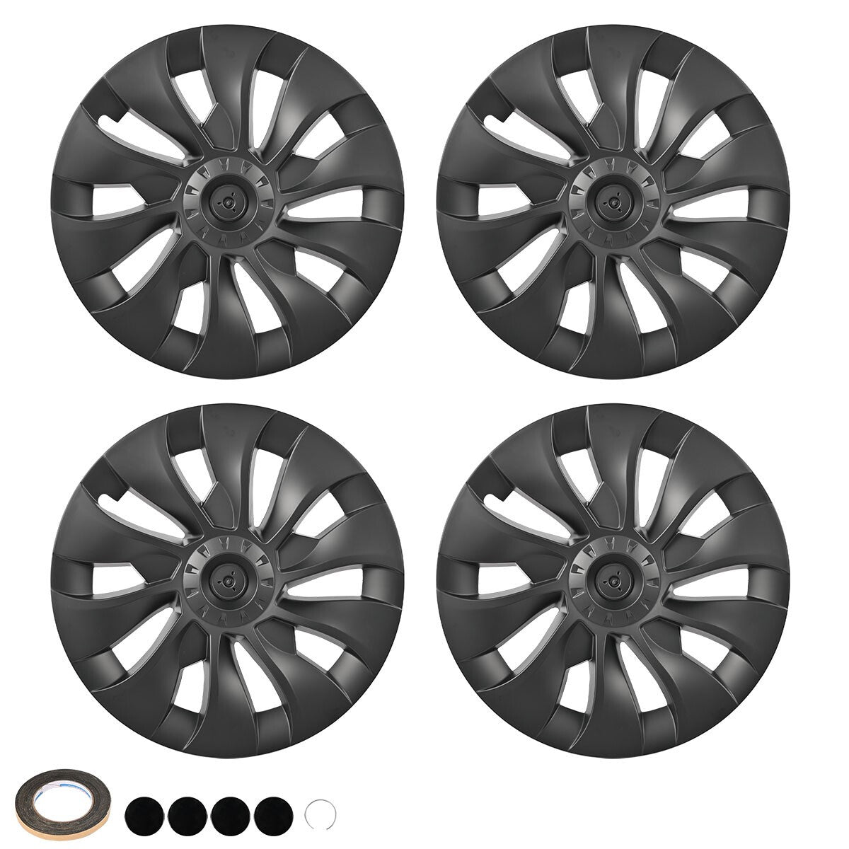 18" Wheel Cover Hubcaps Matte Black 4pcs For Tesla Model 3 2017-23 Silver Logo