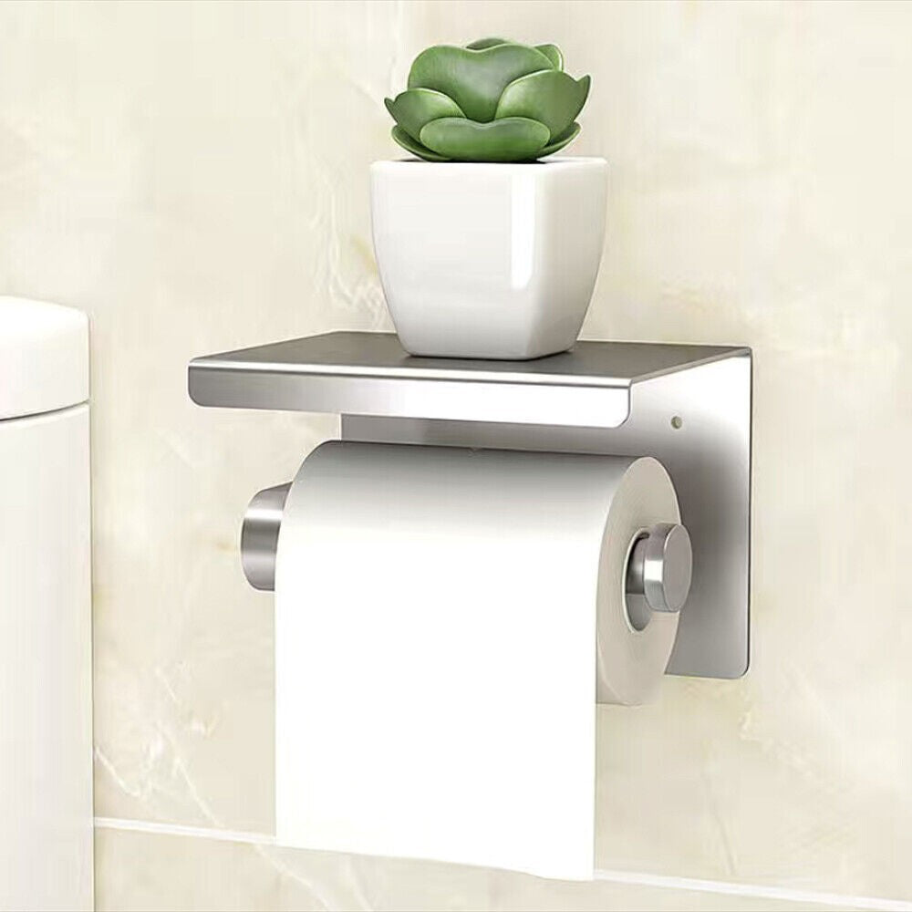Bathroom Toilet Paper Roll Holder Wall-Mounted With Mobile Phone Storage Shelf
