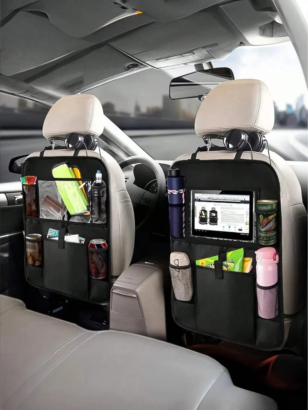 2PCS Car Seat Organiser Back Seat Organiser Universal Multi-Pocket Touch Screen