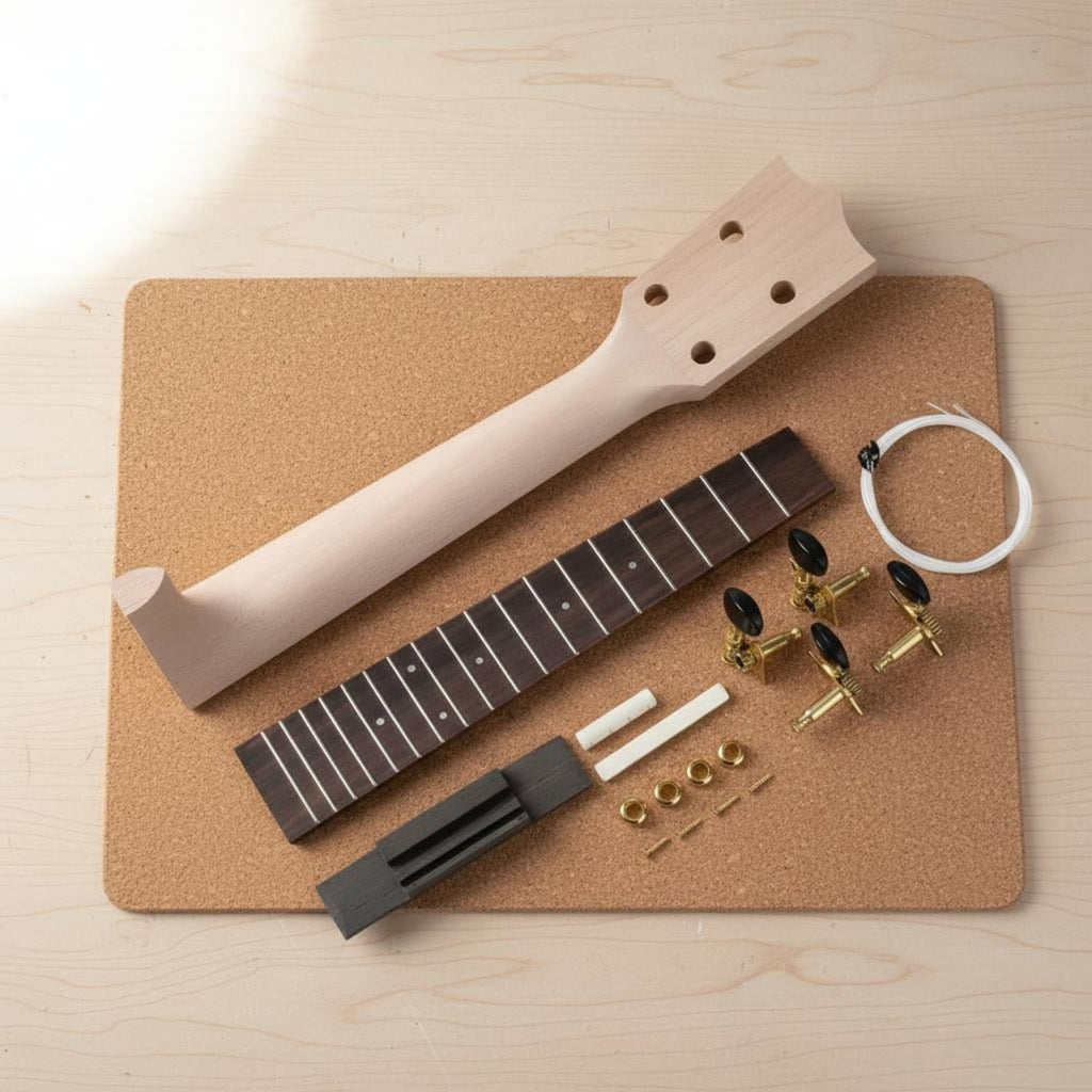 DIY Ukulele Neck Kit Customizable Tobacco Box Ukulele Parts for Beginners, Kids