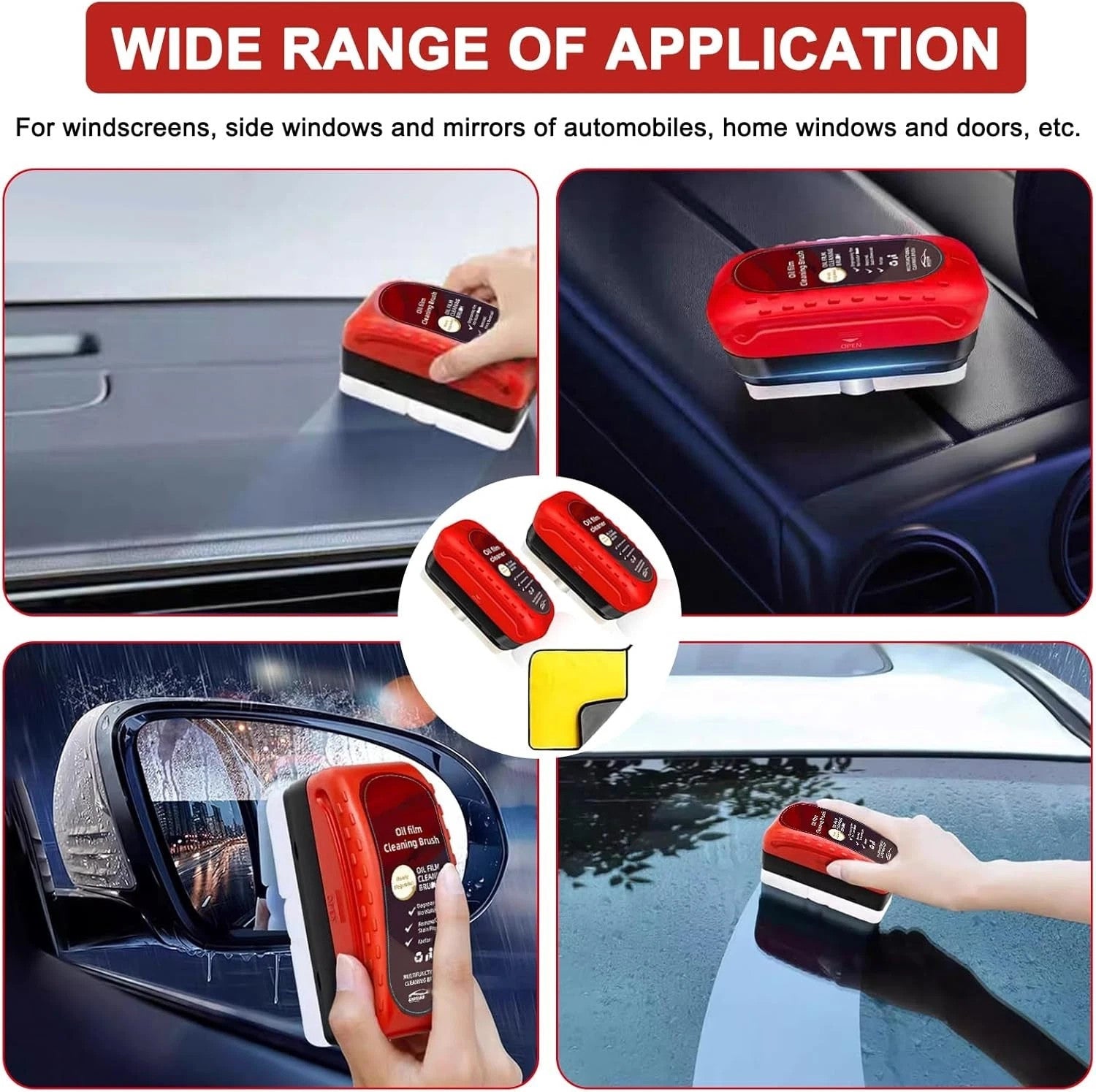 3xCar Glass Cleaning Brush Oil Film Remover Windshield Cleaner Wipe Tool Window