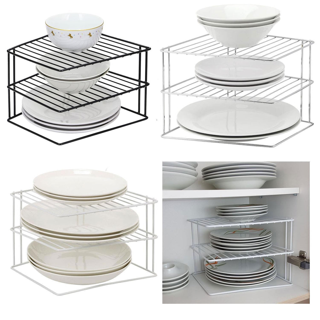 3‑Tier Kitchen Corner Plate Rack Metal Plate Stand Cupboard Bowl Dish Storage