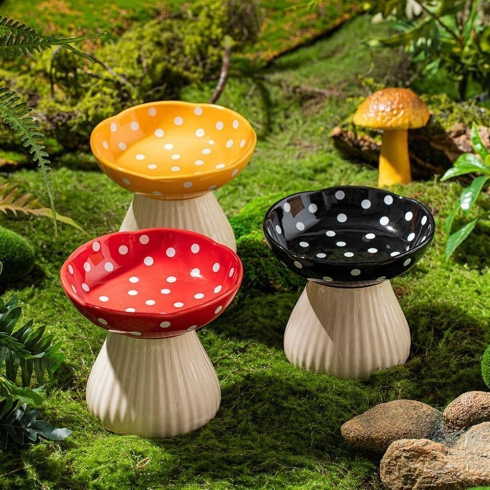 Mushroom Cat Bowl Resin Elevated Shelf, Beard Friendly Raised Cat Food Bowl