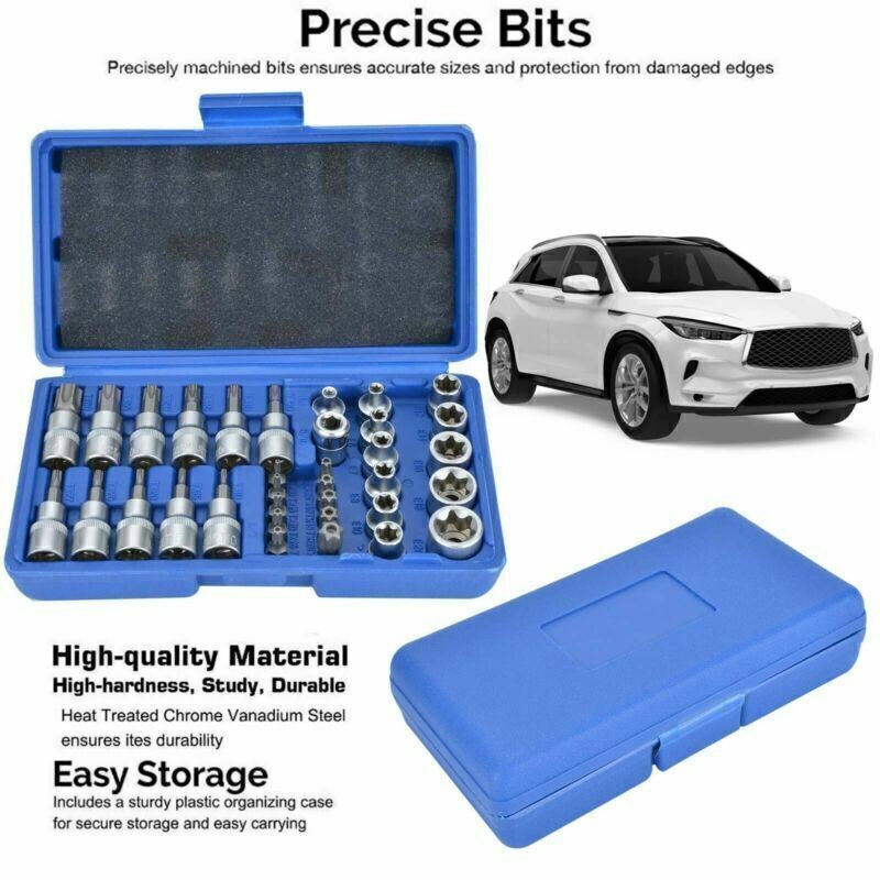 Torx Star Socket & Bit Set Male Female E & T Sockets with Torx Bits + Case 34pcs