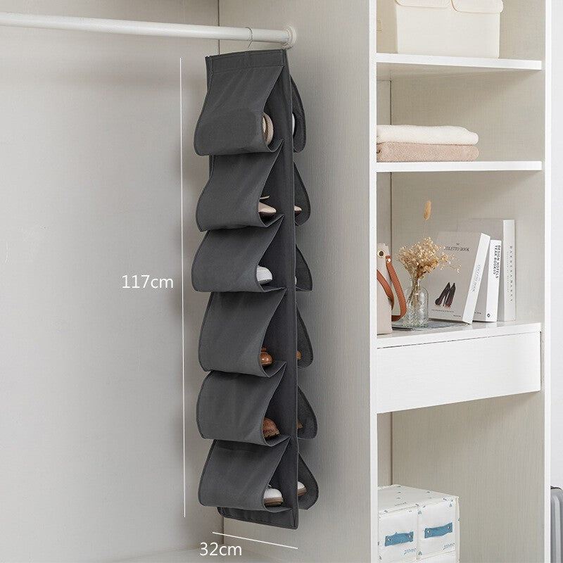 6 Large Pockets Hanging Shoe Organizer Fabric Dual Sided Shoe Holder Rack