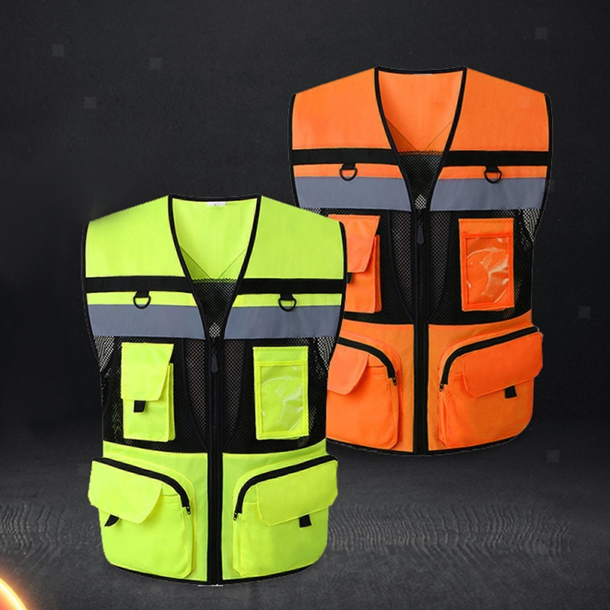 High Visibility Executive Vest Waistcoat with Phone & ID Pockets Hi Vis Viz Zip~
