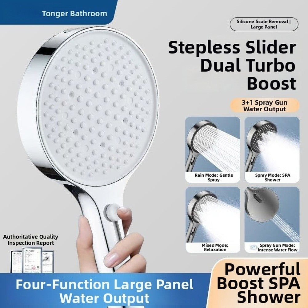 High Pressure Handheld Shower Head with Air Boost and Four Spray Modes.