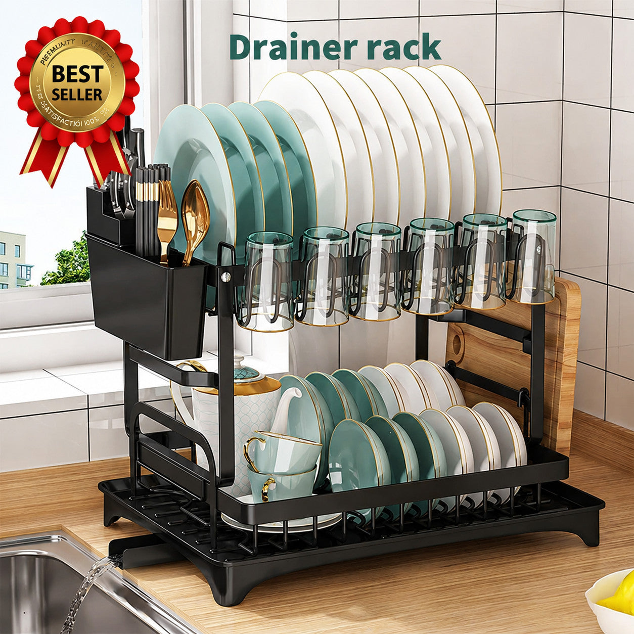 Dish Drainer Rack Space-Saving Racks for Kitchen CounterMetal countertop Drying
