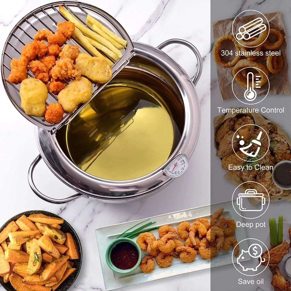 Stainless Steel Japanese Tempura Deep Fryer Pan Kitchen Cooking Utensil