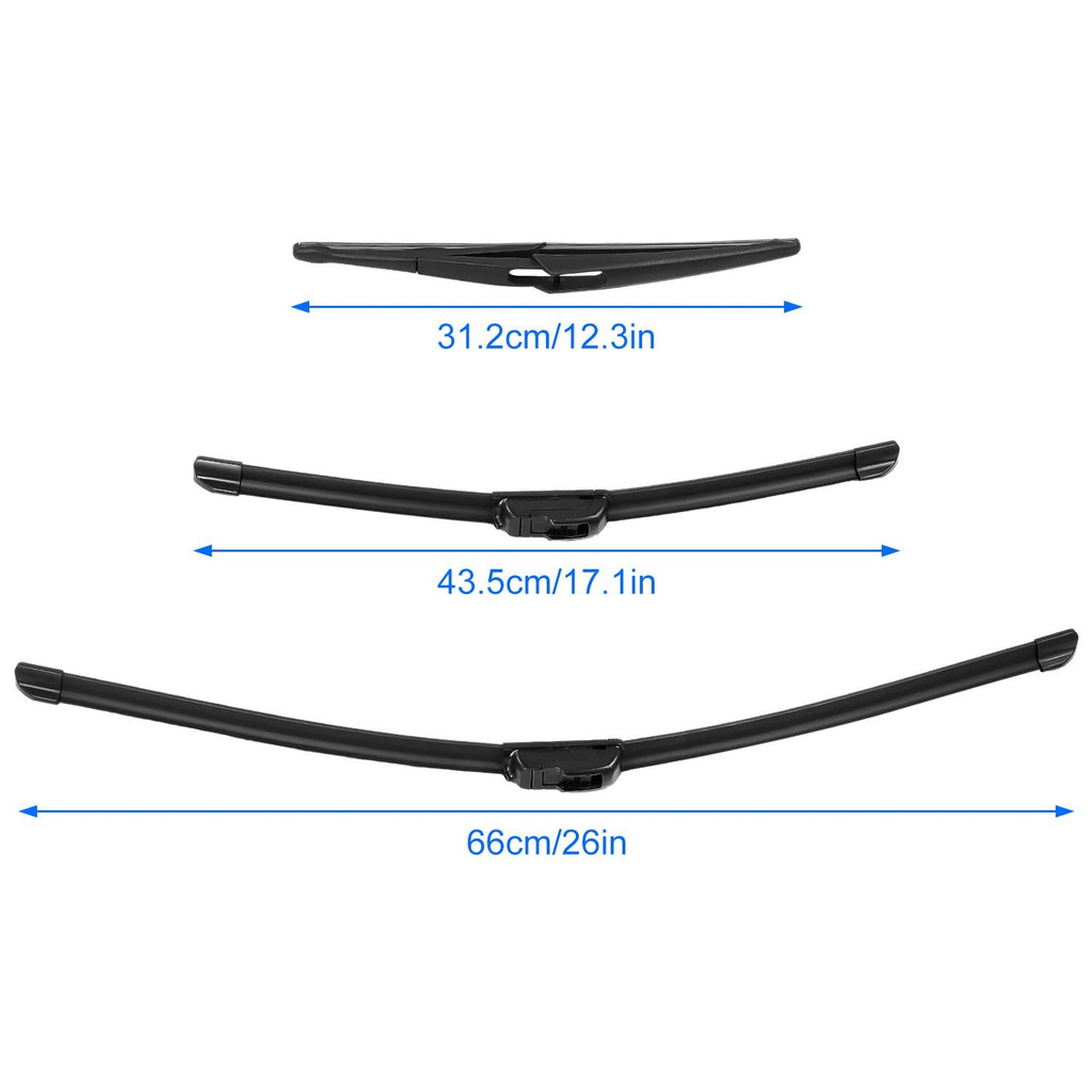 3Pcs Front Rear Windscreen Wiper Blades for Nissan Qashqai 2014-2021 New