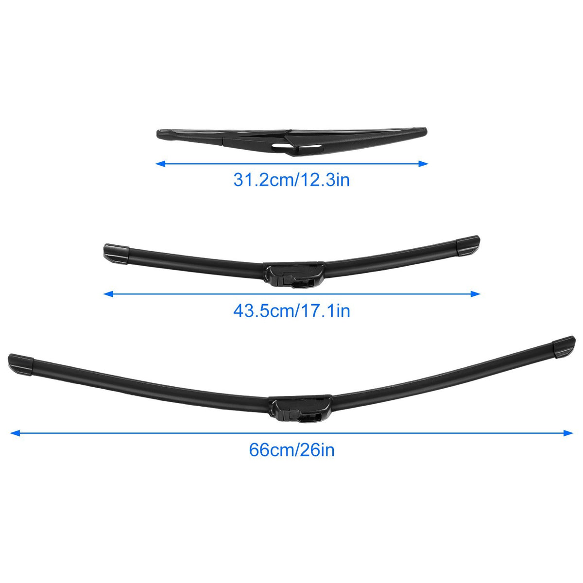 3Pcs Front Rear Windscreen Wiper Blades for Nissan Qashqai 2014-2021 New