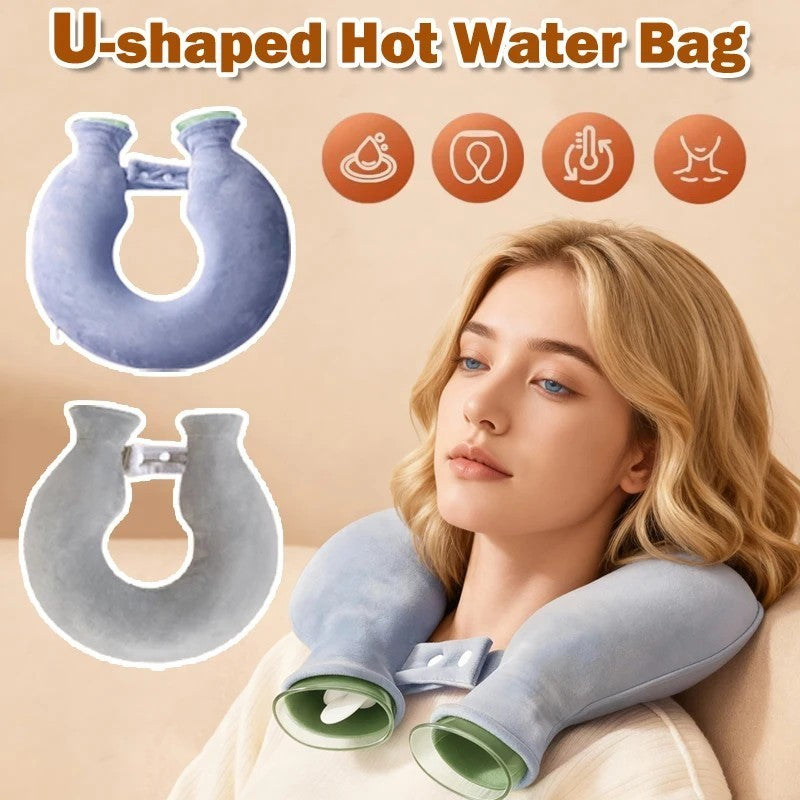 U-Shaped Neck Warmer Hot Water Bottle – Plush Hot & Cold Therapy for Neck Pain