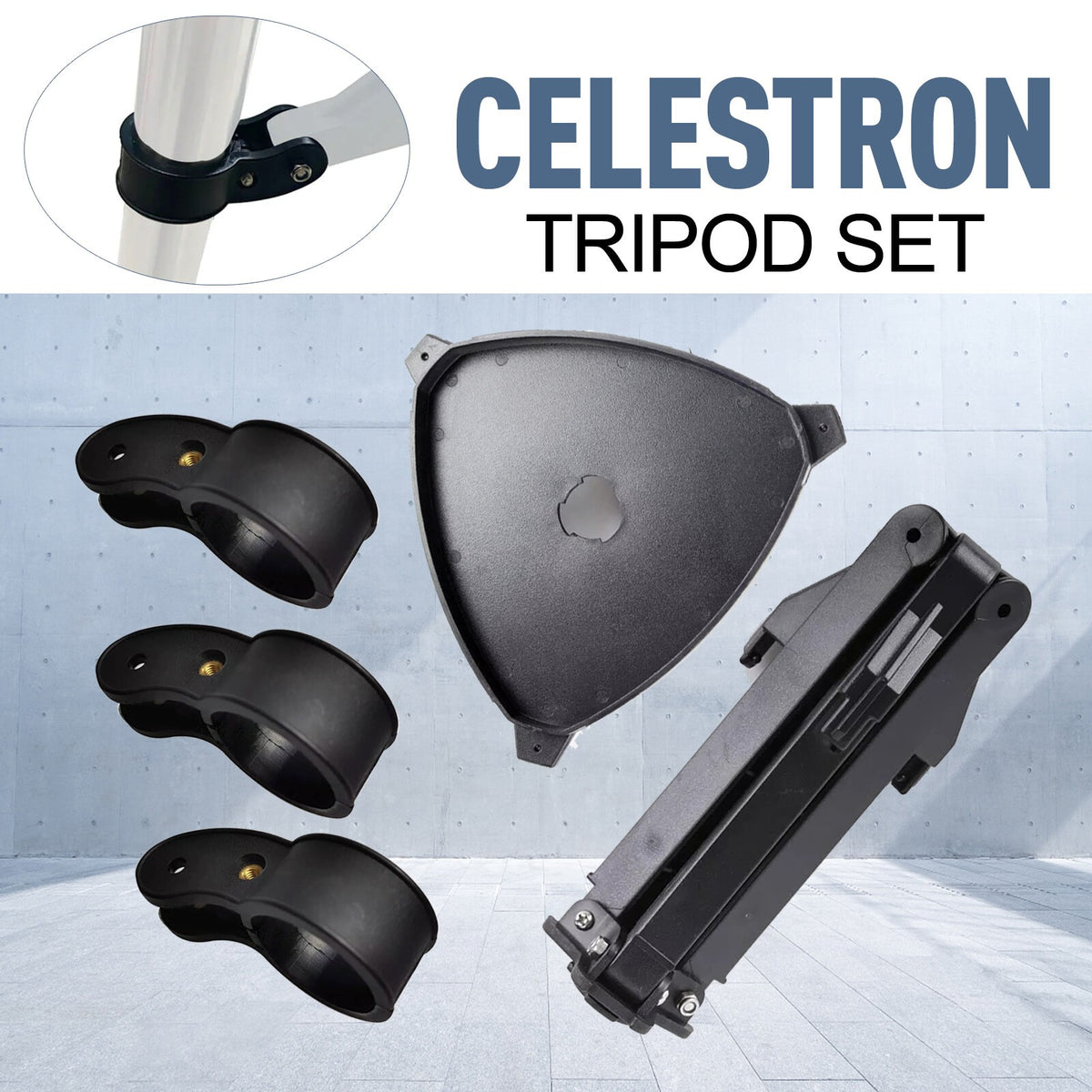 Celestron Tripod Set with Accessory Plate & 3 Clamping Rings with Screws