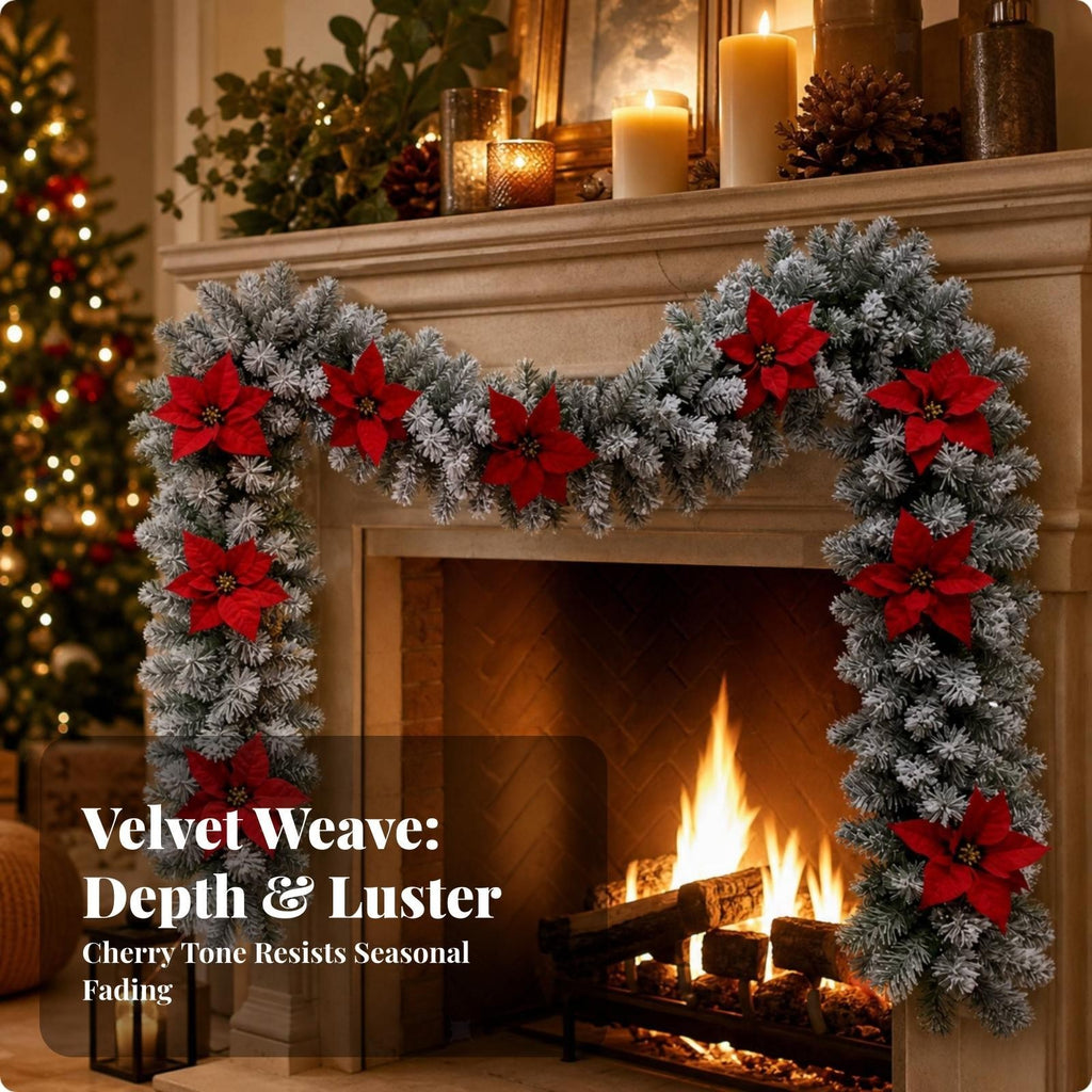 Fir Garland with Poinsettias Winter Decorations Flexible for Mantel