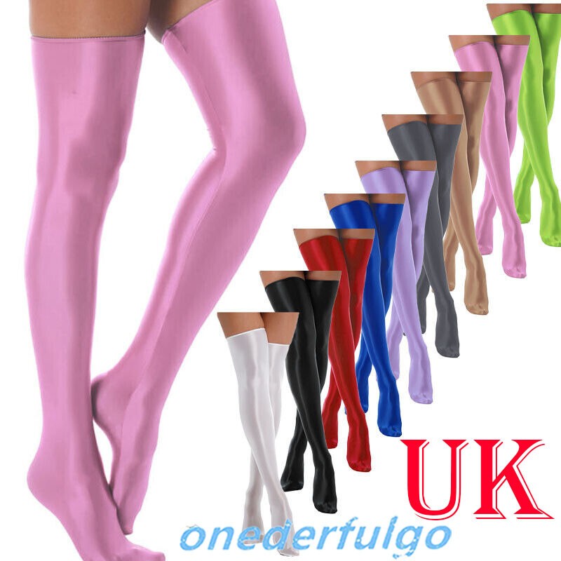 1 Pair Womens Oil Shiny Stockings Stretchy Footed Thigh High Stockings Lingerie