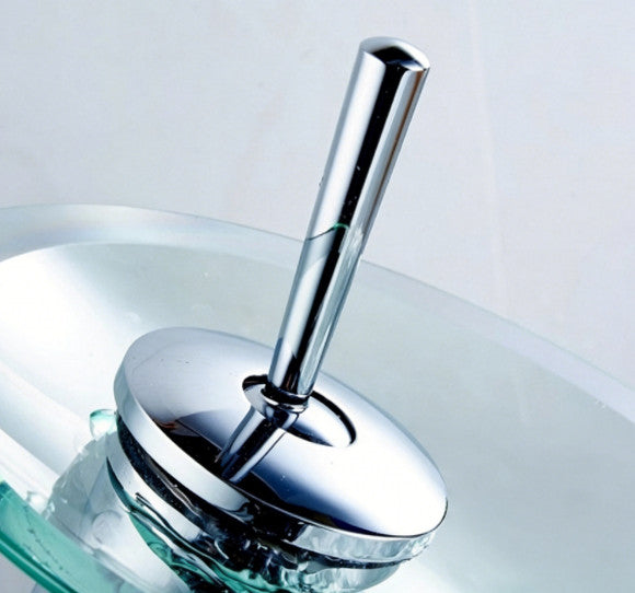 All Copper Round Glass Waterfall Glass Sink Mixer Tap Bathroom Wash Basin Faucet