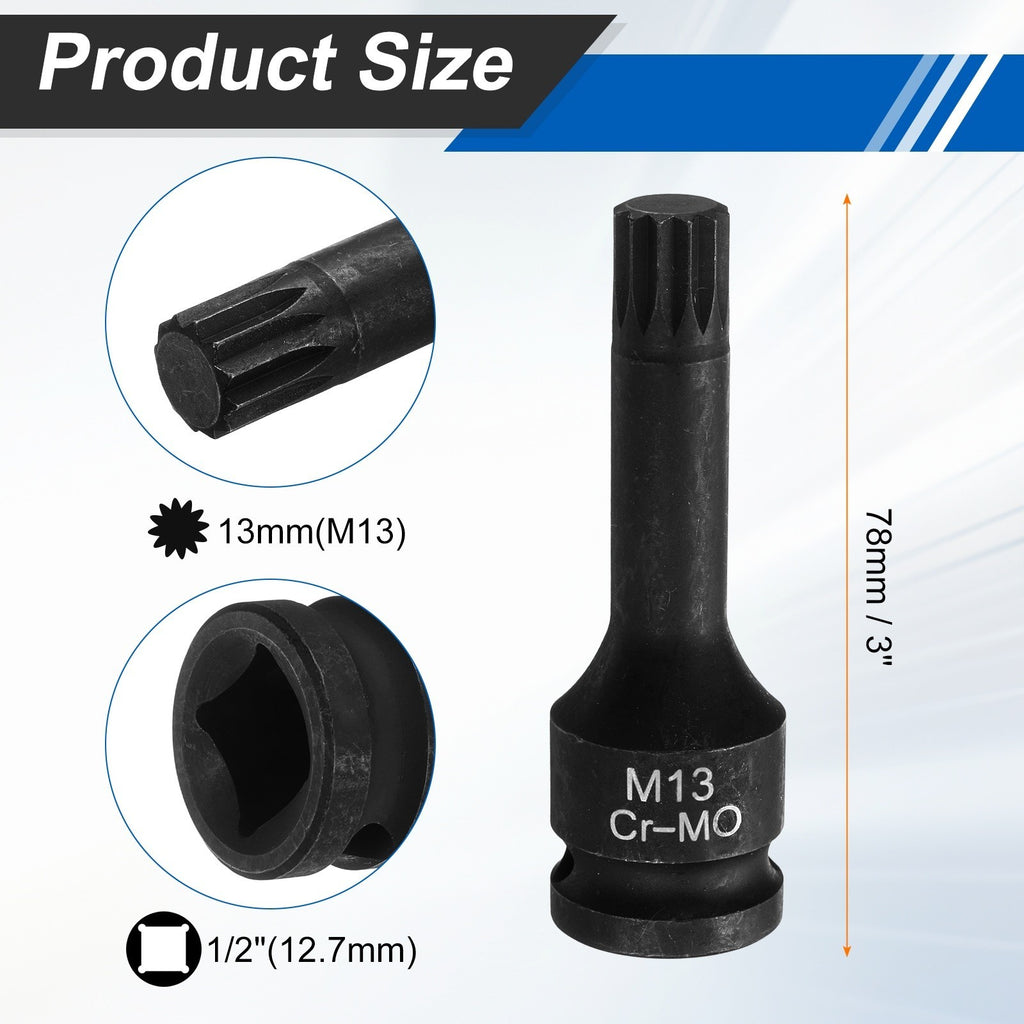 5pcs 1/2" Drive M13 Triple Square Impact Spline Bit Socket 13mm CR-MO Steel