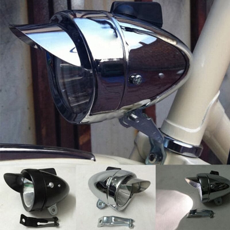 Bike Chrome Bright LED Vintage Retro Bicycle Headlight Front Head Light Fog Lamp