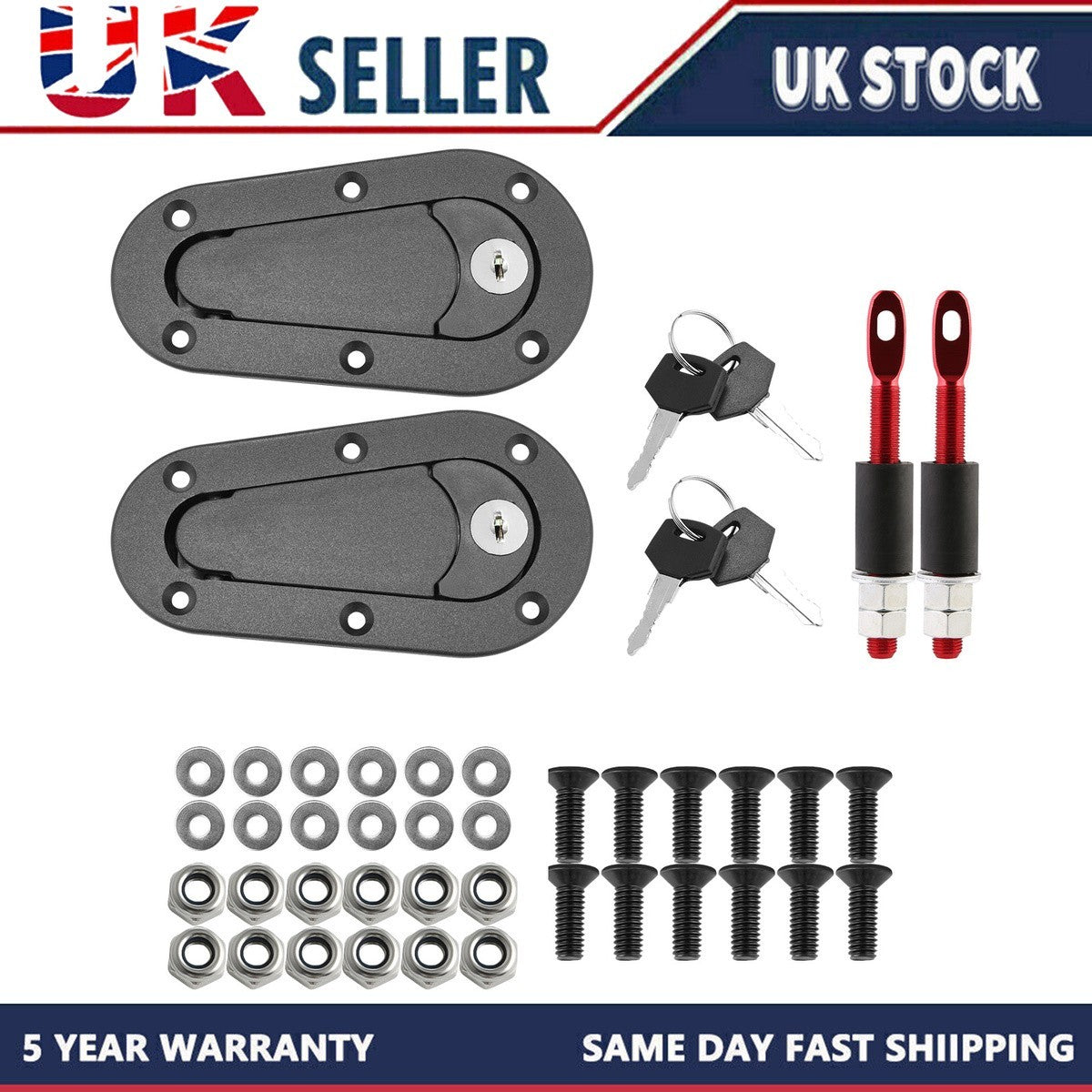 Quick Release Bonnet Pins Lock Kit Black Universal Fit Racing Car Security Latch