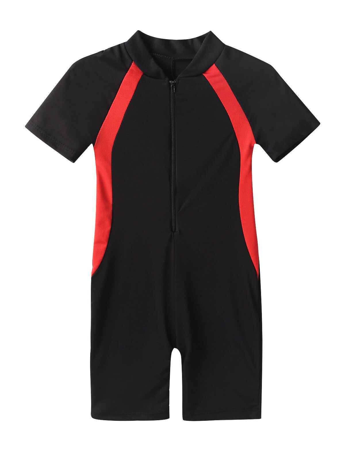 Boys&Girls Short Sleeves Zippered Swimming Costume Swimsuit Rash Guard