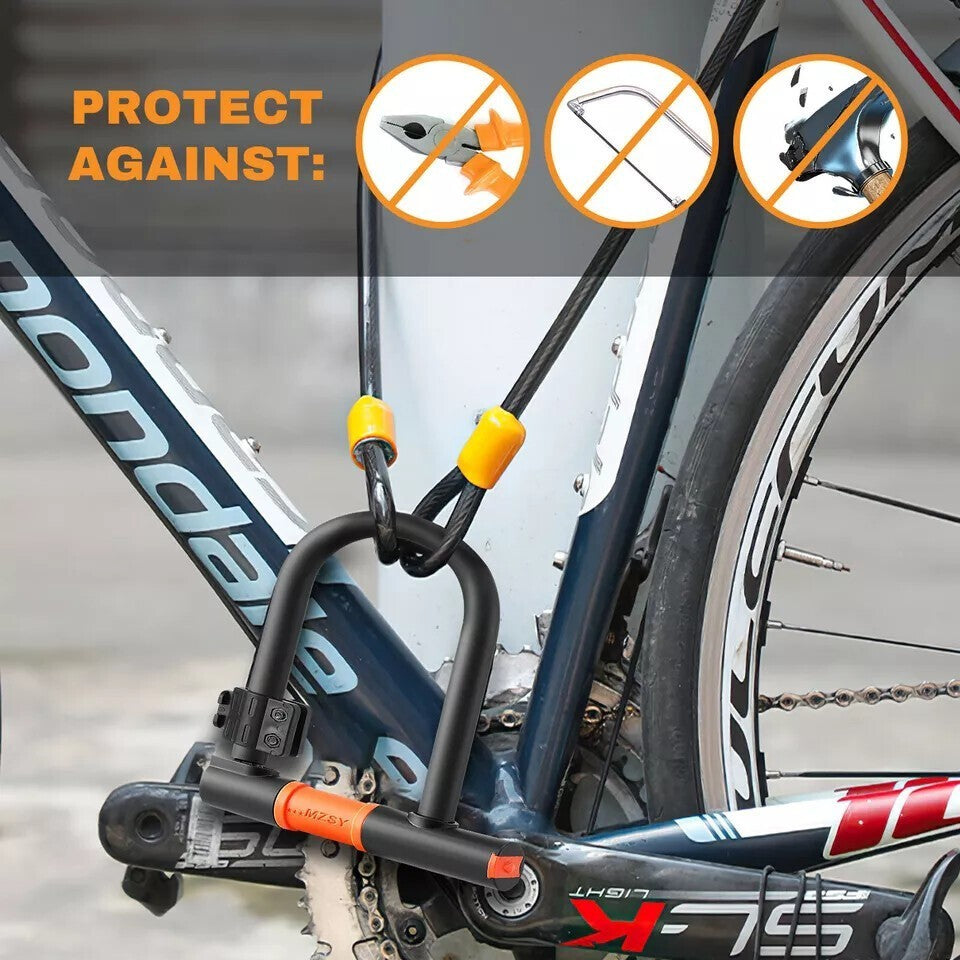 U Shaped Bike Lock With Two Keys Heavy Duty Cable With Bracket Bicycle D Lock UK