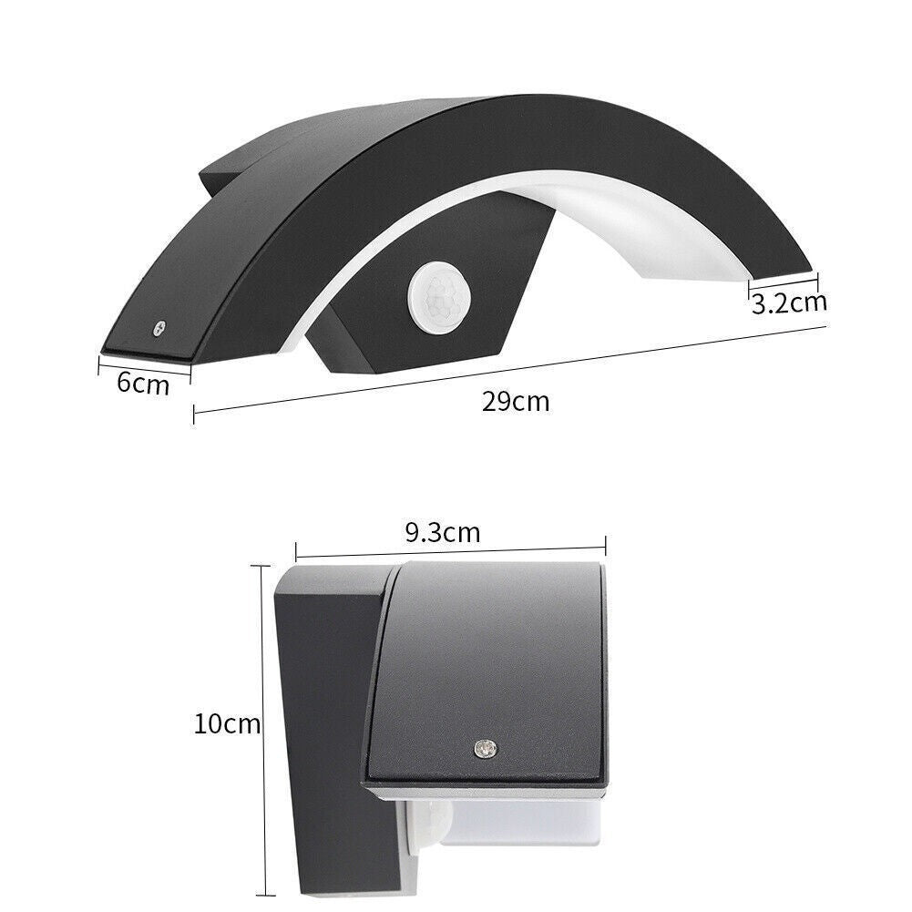 Modern Curved Outdoor LED Wall Light PIR Motion Sensor Lamp Outside Garden Porch