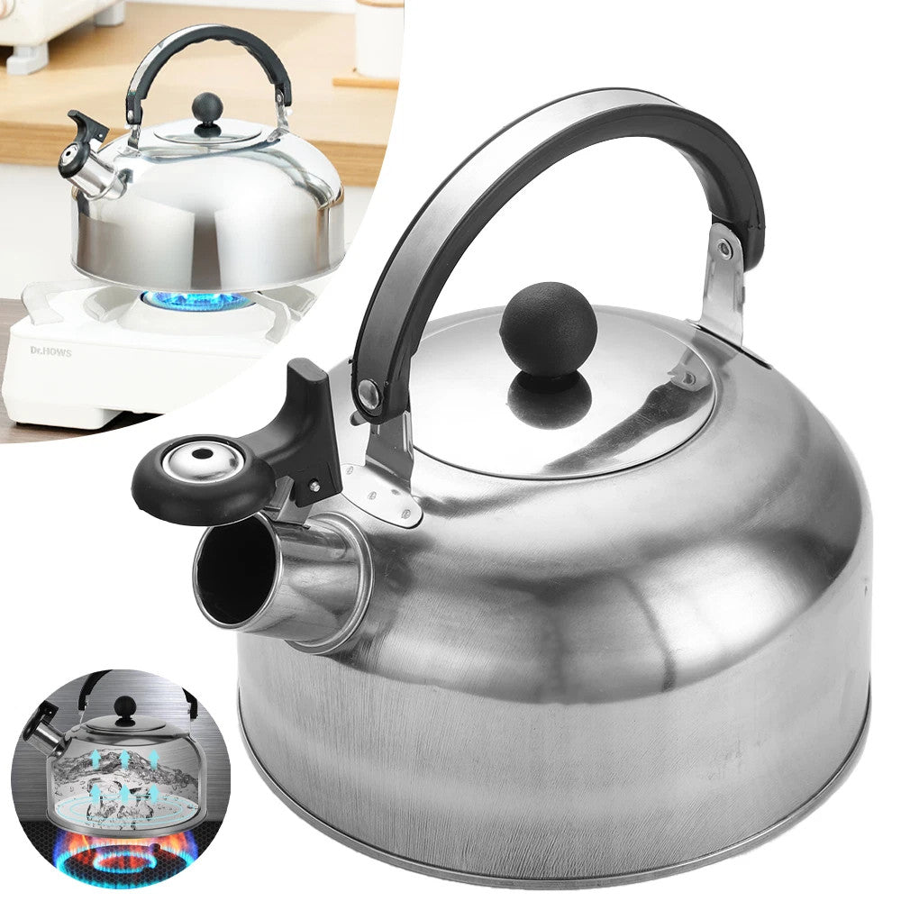 2L Stainless Steel Whistling Camping Kettle Cordless Gas Hob Kitchen Teapot UK