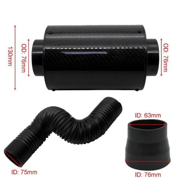 Universal Car Cold Air Filter Feed Enclosed Induction Intake Pipe Hose Kit UK