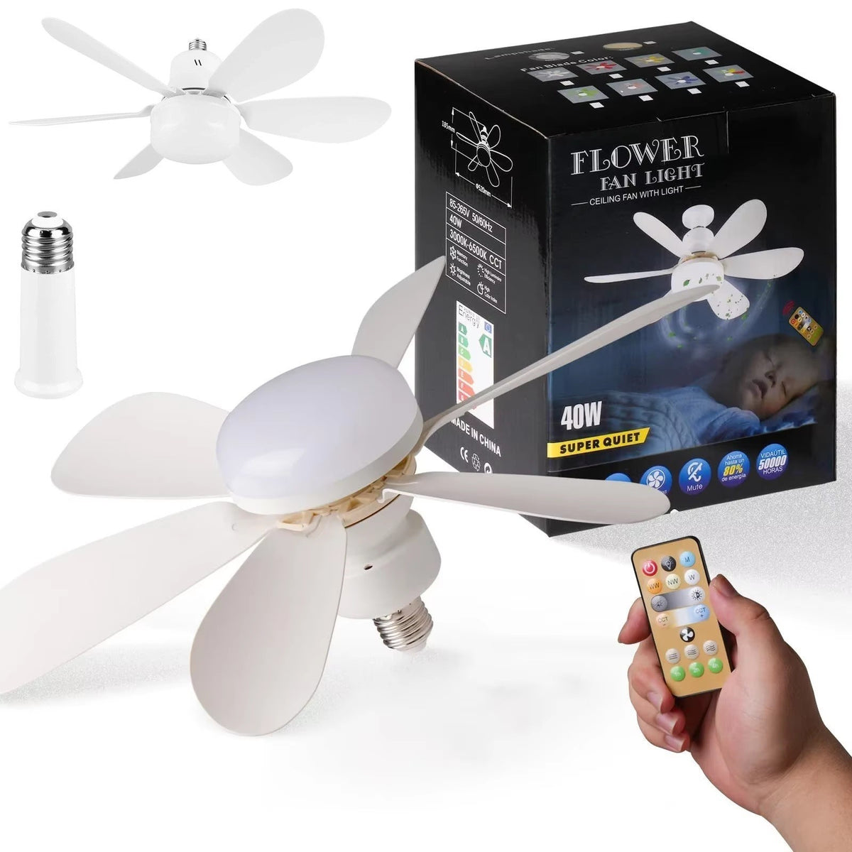 LED Ceiling Fan Light E27 Remote Control Dimmable Ceiling Lamp Home Bedroom