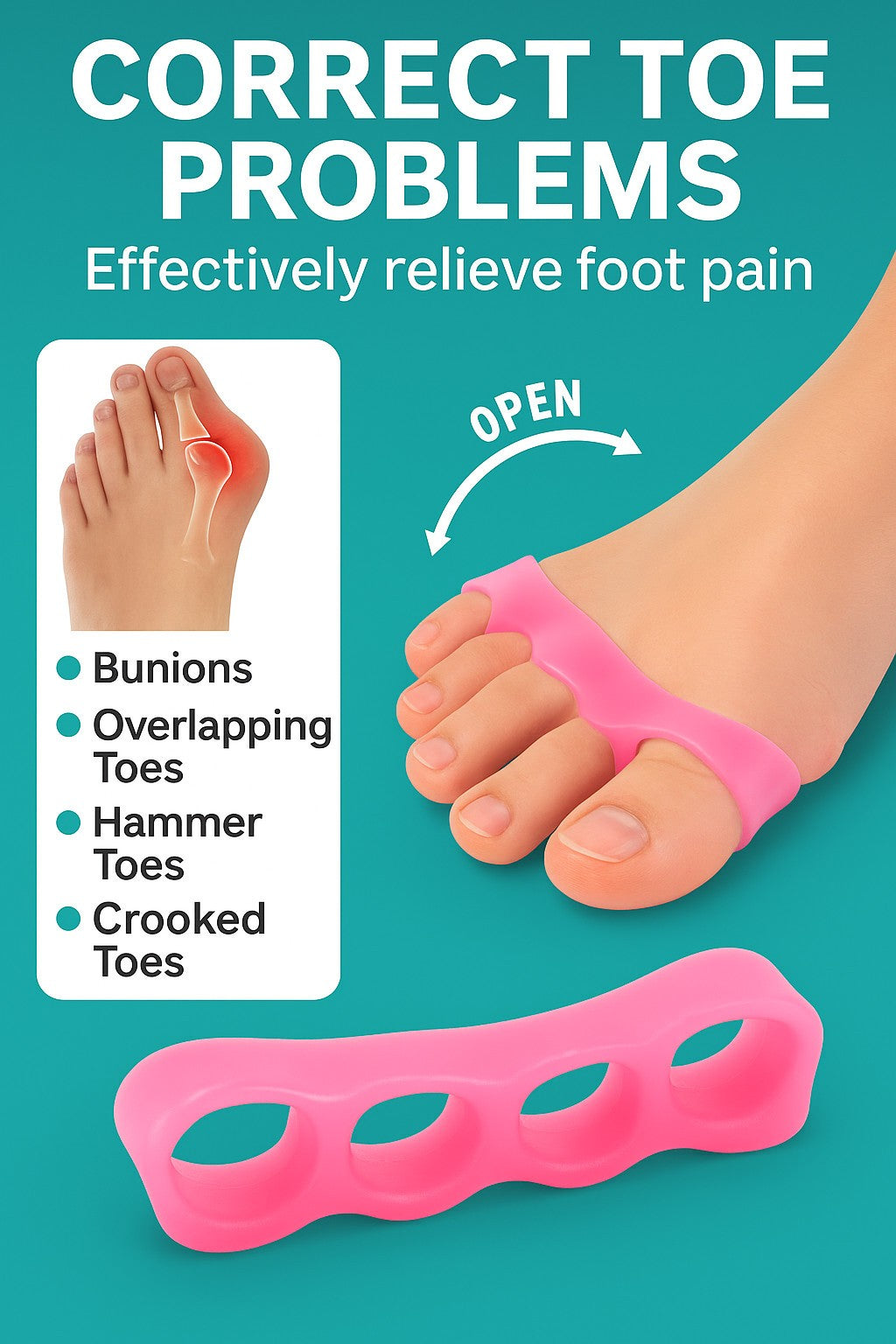Bunion Corrector Toe Separator Pair - Hammer Toe Straightener Splint Foot Relief