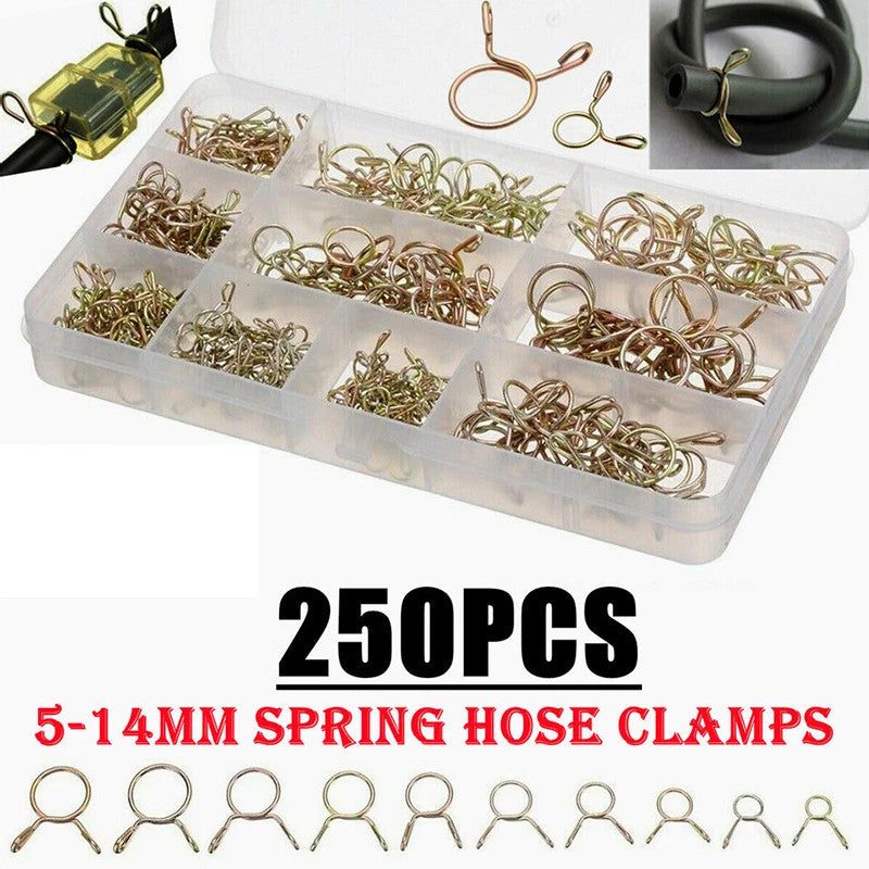 250Pcs Motorcycle Double Wire Spring Clamp Fuel Line Hose Tube Clips Assortment