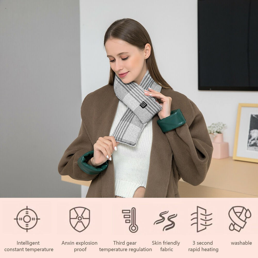 Electric Heated Thick Scarf Winter Neck Warmer Shawl Soft USB Heating Man Woman