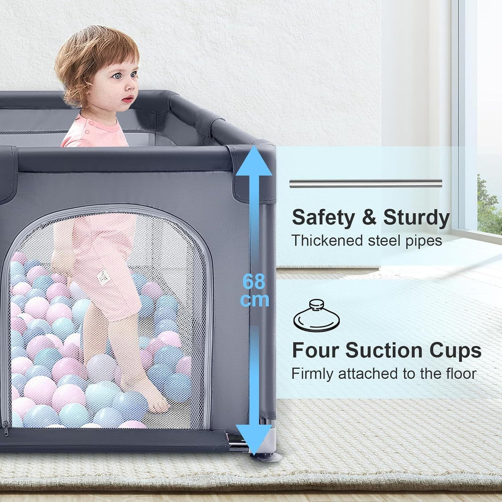 Baby Playpen for Toddlers with Soft Fabric Bumpers Large Safety Play Yard