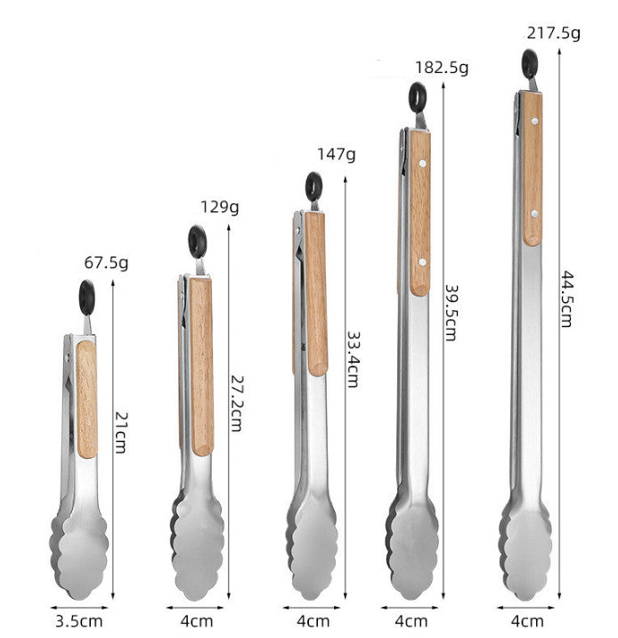 Stainless Steel BBQ Tongs Kitchen Heat  Wood Handle Larger Tong5259