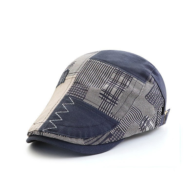 Men Patchwork Flat Cap Cotton Golf Driving Cabbie Gatsby Cap Beret Newsboy Hat