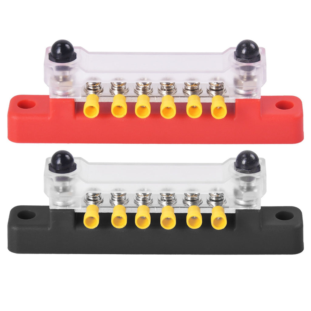 2Pcs 12V 150A Busbar 6 Way Red+Black Bus Bar Power Distribution Terminal Block