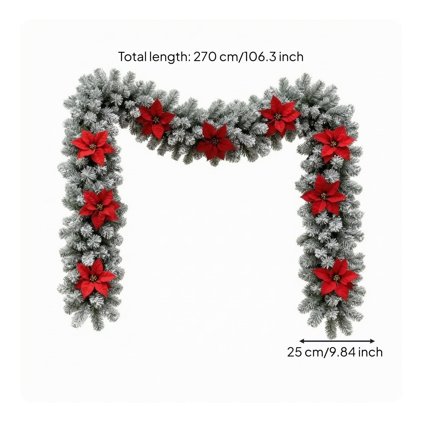 Fir Garland with Poinsettias Winter Decorations Flexible for Mantel