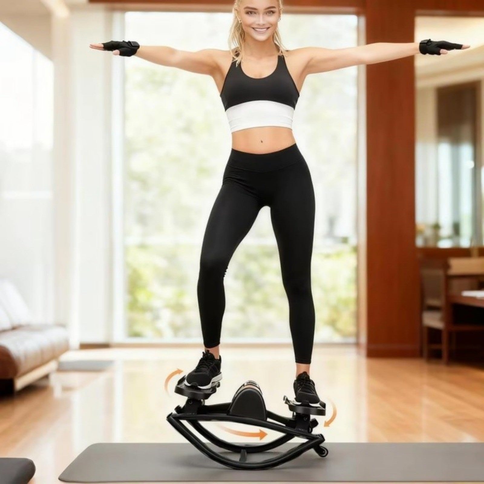 Side-to-Side Rock Stepper w Elastic Resistance Bands LCD Monitor Balance Trainer