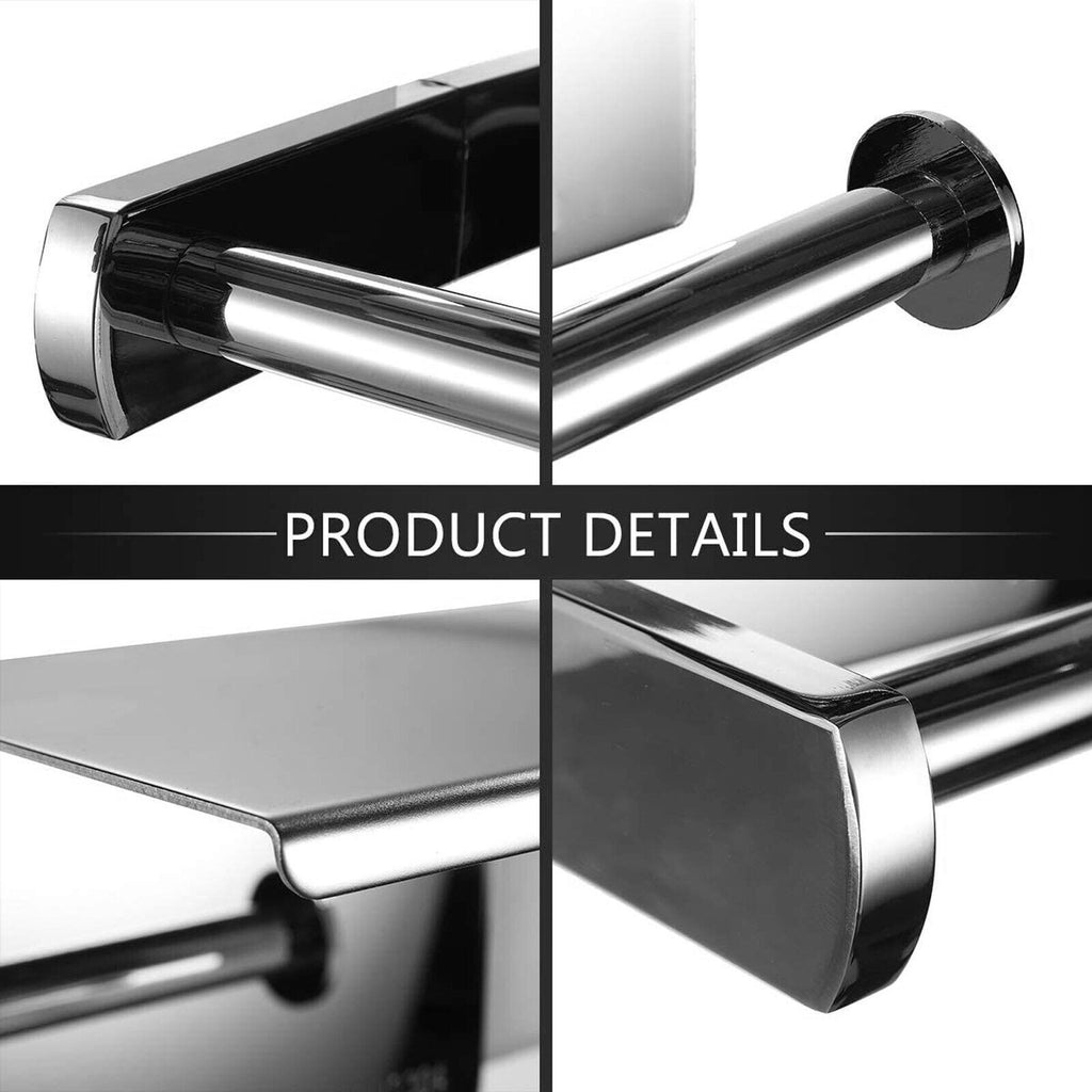 Bathroom Toilet Paper Roll Holder Wall-Mounted With Mobile Phone Storage Shelf