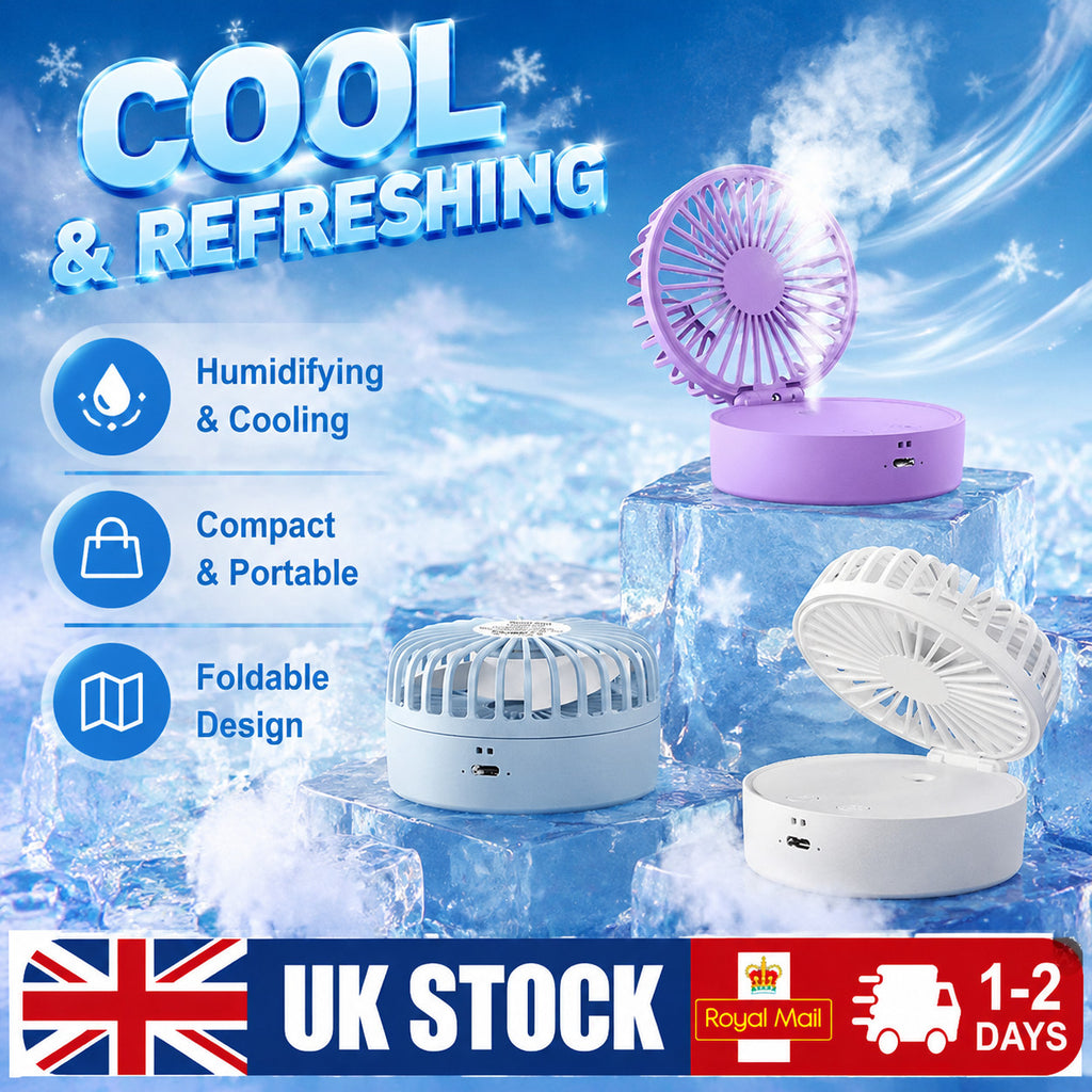 Portable Handheld Fan with Mist Spray Rechargeable Mini Cooling USB Fan