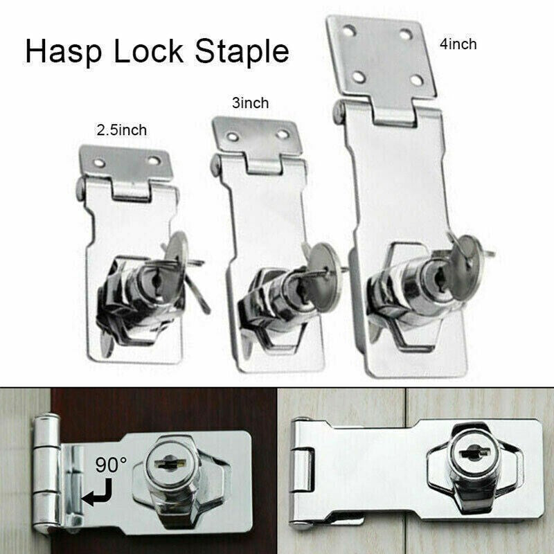 Heavy-Duty Locking Hasp And Staple With Keys Padlock Cupboard Shed Garage Lock