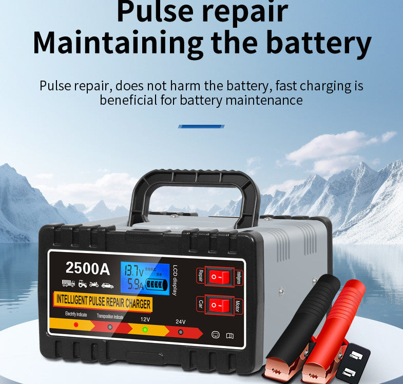 2500A Heavy Duty 12/24V Automatic Car Battery Charger Smart Pulse Repair Trickle